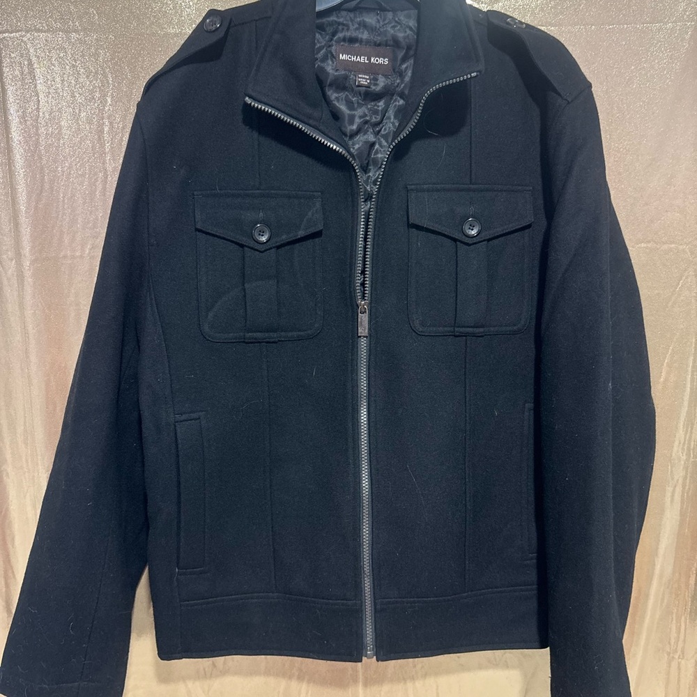 Michael Kors Black Military-Style Zip Front Jacket